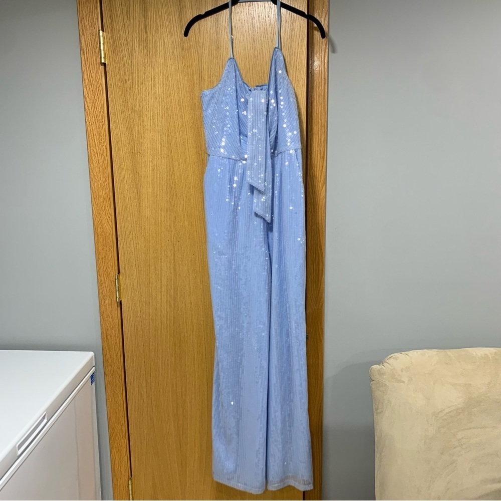 Btfl-life Aeila Sequin Wide Leg Jumpsuit in Blue - Size Medium
